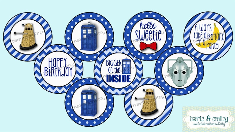 Doctor Who Party Tardis Dalek inspired Cupcake Toppers DIY / Stickers / Favor Tags / Labels/ Birthday Instant Download FILE to PRINT image 3