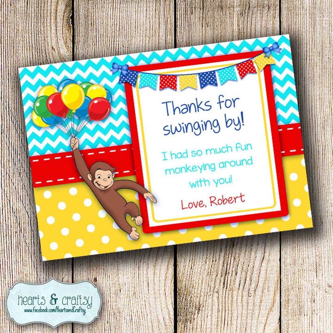 Curious George Birthday Party Thank You Card - Curious George Party ...