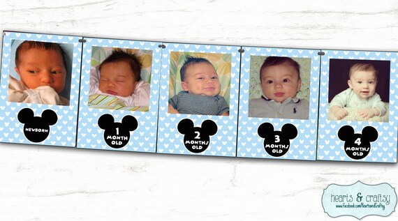 Baby Mickey Mickey Mouse First Year Photo Banner / 12 Month Banner / Mickey Mouse First Birthday Party / Baby Blue FILE to PRINT DIY Il_570xn