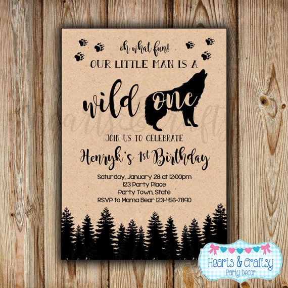 Wild One Party Invitation / Wild One Birthday Invitation / Wild One Wolf Howling / Wild One Boy Wolf First Birthday Invitation DIGITAL FILE Il_570xn