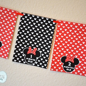 Mickey Mouse First Year Photo Banner / 12 Month Banner / Mickey OR MINNIE / Mickey Mouse First Birthday Party / Baby Mickey MINNIE Red & Black