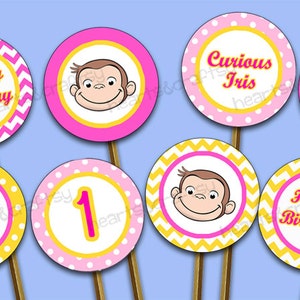 Curious George Party Cupcakes DIY - PINK Curious George Birthday Cupcake Toppers & Wrappers - Print Your Own File to PRINT