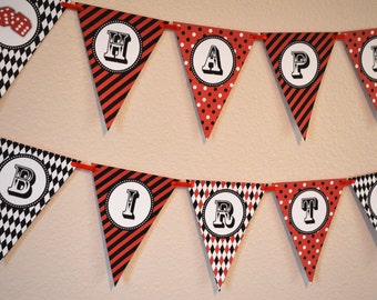 Vegas Casino Party DIY Happy Birthday Banner / Red and Black / Poker Night - FILE to PRINT