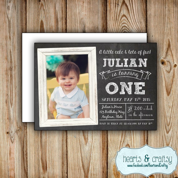First Birthday Invitation With Photo - Chalkboard Birthday Party Invitation - Personalized FILE to PRINT Il_570xn