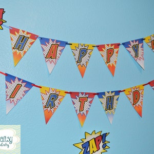 DIY Superhero Birthday Party PACKAGE Printable Birthday Banner, Cupcake Toppers & Liners, Masks and MORE image 2