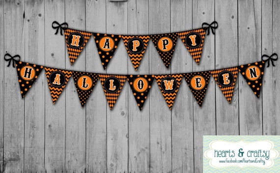 Happy Halloween Banner Black and Orange Printable Banner - INSTANT DOWNLOAD DIY Il_570xn