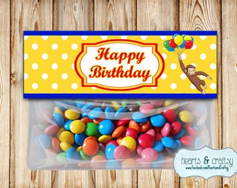 Curious George Treat Bag Toppers DIY / Curious George Thank You Tag / Gift Bag Tag - Afdrukbaar bestand om af te drukken