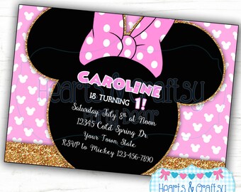 Minnie Mouse Birthday Invitation - Minnie Mouse Pink and Gold Party Invitation - Pink and Gold Minnie Mouse Birthday - FILE to PRINT