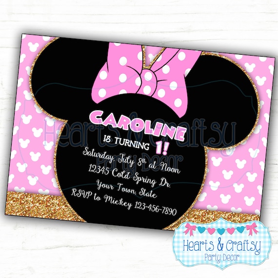 Minnie Mouse Birthday Invitation - Minnie Mouse Pink and Gold Party Invitation - Pink and Gold Minnie Mouse Birthday - FILE to PRINT Il_570xn