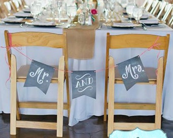 Mr & Mrs Wedding Sign Chalkboard Style Chair Sign Reception Decoration Engagement Photo Prop