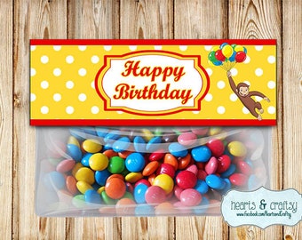 Curious George Treat Bag Toppers DIY / Curious George Thank You Tag / Gift Bag Tag - Afdrukbaar bestand om af te drukken