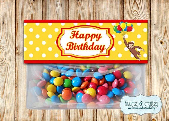 Curious George Treat Bag Toppers DIY / Curious George Thank You Tag / Gift Bag Tag - Printable FILE to PRINT Il_570xn