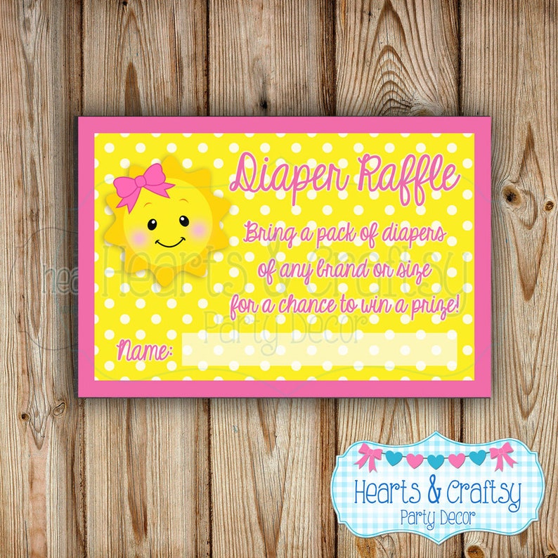 Diaper Raffle Ticket You Are My Sunshine Baby Shower Diaper Raffle Insert Girl Baby Shower FILE to PRINT DIY image 1