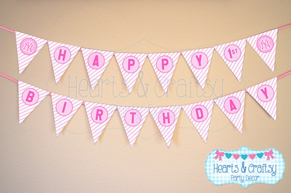 New York Yankees PINK Party Banner / Pink Yankees Birthday Banner / Girl Yankees Birthday / Yankees Baby Shower - File to PRINT DIY Il_570xn