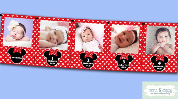 Minnie Mouse First Year Photo Banner DIY / 12 Month Banner / Minnie Mouse First Birthday Party / RED / Printable - File to PRINT Il_570xn