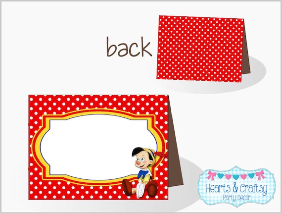 Pinocchio Party Table Tents DIY / Food Labels / Place Cards - Royal Blue Yellow & Red - Instant Download FILE to PRINT Il_570xn