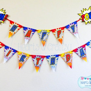 Superhero Birthday Banner DIY / Super Hero Party / Superhero Happy Birthday Banner / Comic Book Party - Printable - FILE to PRINT