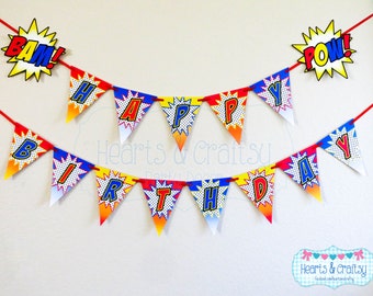 Superhero Birthday Banner DIY / Super Hero Party / Superhero Happy Birthday Banner / Comic Book Party - Printable - FILE to PRINT