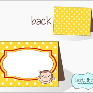 Curious George Party Table Tents DIY / Food Labels / Place Cards / Thank You Cards Yellow & Red Instant Download FILE to PRINT image 4