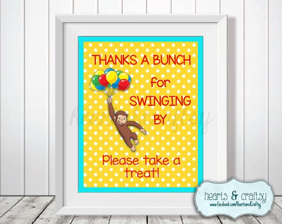 Curious George Birthday Treat Sign DIY - Thanks A Bunch - Party Favor - Treat Table Sign - Printable - FILE to PRINT Il_570xn