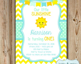 You Are My Sunshine Birthday Invitation / Sunshine Birthday Party Invitation / Sunshine Blue Baby Shower Invitation - FILE to PRINT