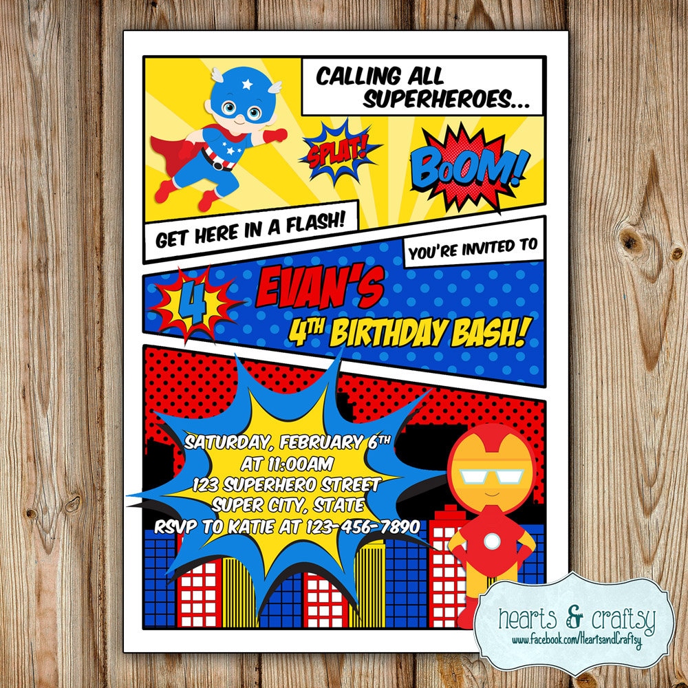 Superhero Party Invitation / Super Hero Birthday Invitation / Superheroes Birthday Party Invite / Comic Book - FILE to PRINT