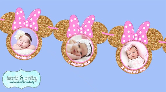 Gold Minnie Mouse First Year Photo Banner / 12 Month Banner / Pink and Gold Minnie Mouse First Birthday / FILE to PRINT - Instant Download Il_570xn