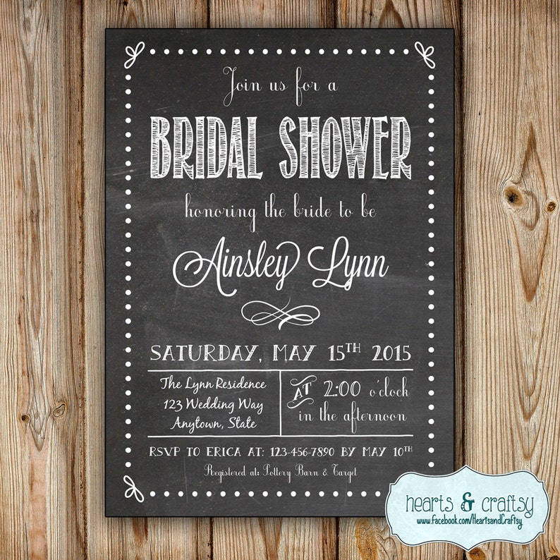 Chalkboard Bridal Shower Invitation Bridal Shower Invite Personalized FILE to PRINT image 1