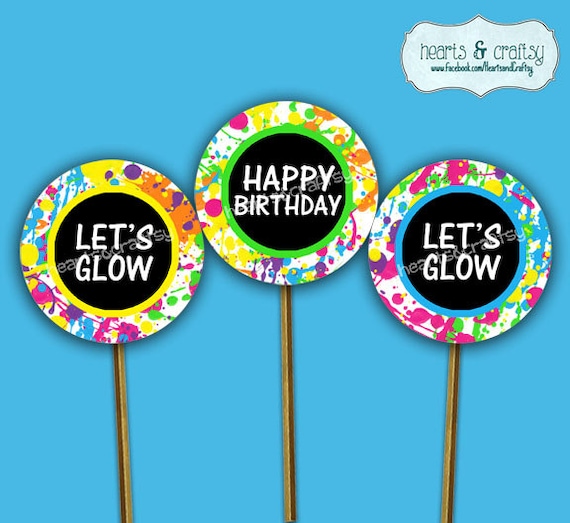Glow Party Cupcakes - Glow Birthday Cupcake Toppers & Wrappers - Neon Glow - Print Your Own FILE to PRINT DIY Il_570xn