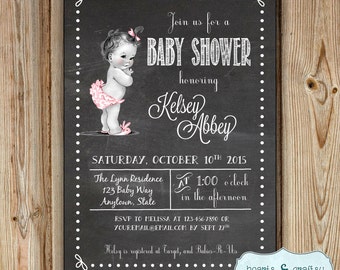 Vintage Baby Shower Invitation - Girl Baby Shower Invite - Rustic Baby Shower - Personalized FILE to PRINT