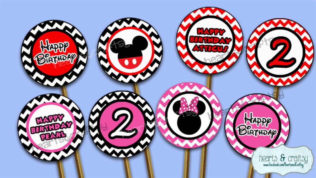 Twin Mickey Mouse Minnie Mouse Party Cupcake Toppers Diy Etsy France