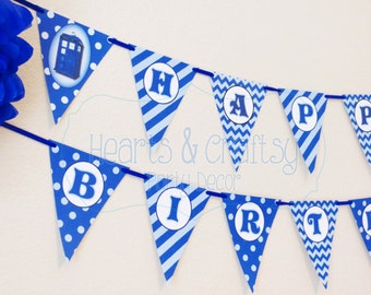 Doctor Who Party Happy Birthday Banner / Doctor Who Birthday / Dr Who / Tardis / Timelord