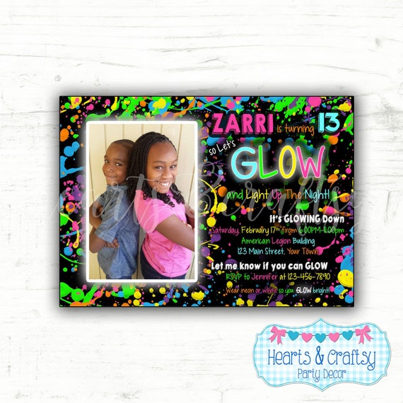 Glow Party Invitation / Neon Birthday Invitation / Blacklight Party Invitation / Glow In The Dark Invite DIGITAL FILE to PRINT Il_570xn