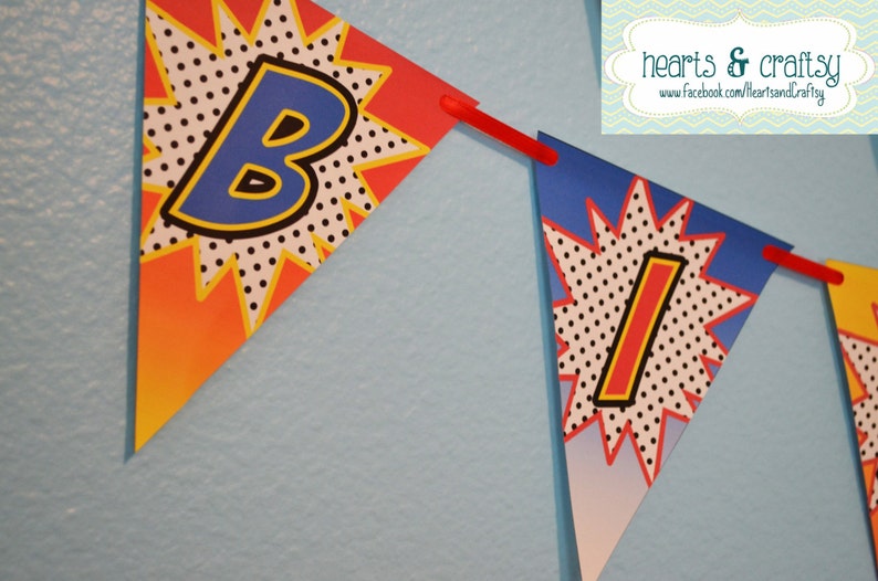 DIY Superhero Birthday Party PACKAGE Printable Birthday Banner, Cupcake Toppers & Liners, Masks and MORE image 3