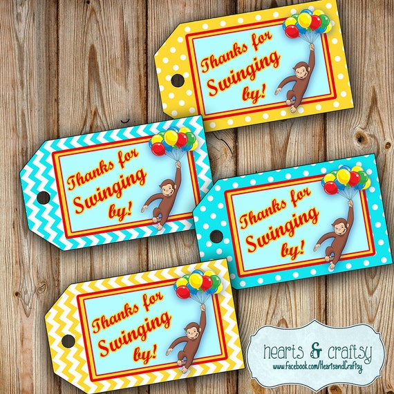 Curious George Party Favor Tags / Gift Tags - Two Styles - Instant Download FILE to PRINT DIY Il_570xn