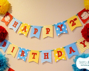 Curious George Happy Birthday Banner / Curious George Birthday Party - BLUE or PINK