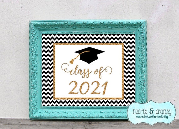 Class of 2021 Graduation Sign AND Welcome Sign - College Graduation- High School Graduation - Black and Gold Sparkle - DIGITAL FILE to Print Il_570xn