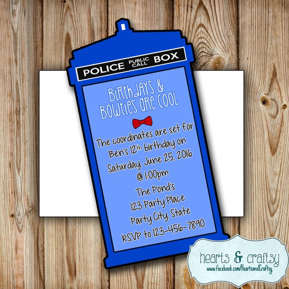 Personalized Doctor Who Party Invitation Doctor Who Birthday