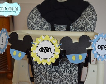 Banner per seggiolone stampabile per il primo compleanno di Topolino bambino / I Am ONE / Banner blu per la festa di Topolino - FILE da STAMPARE fai da te