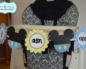 Baby Mickey First Birthday Printable Highchair Banner / I Am ONE / Blue Mickey Party Banner - FILE to PRINT diy