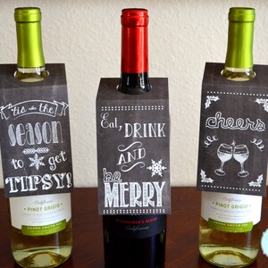 Christmas Holiday Chalkboard Style Personalized Wine Bottle Gift Tags / Wine Bottle Labels / SET OF THREE 3 image 4