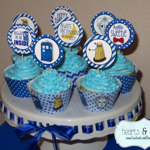DIY Doctor Who Party Cupcake Toppers & Wrappers / Liners - Doctor Who Birthday FILE to PRINT