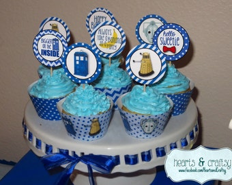 DIY Doctor Who Party Cupcake Toppers & Wrappers / Liners - Doctor Who Birthday FILE to PRINT