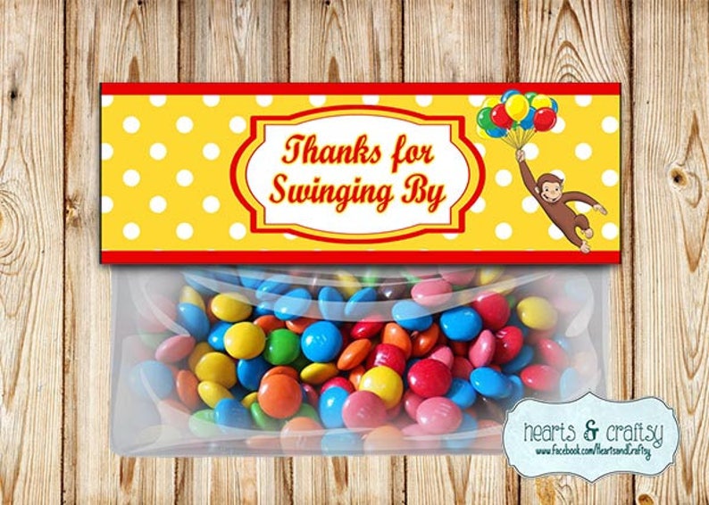 Curious George Treat Bag Toppers DIY / Curious George Thank You Tag / Gift Bag Tag Printable FILE to PRINT image 1