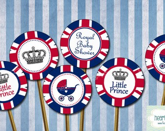 Little Prince Baby Shower DIY / Royal Baby Shower / UK British Printable Cupcake Toppers - FILE to print