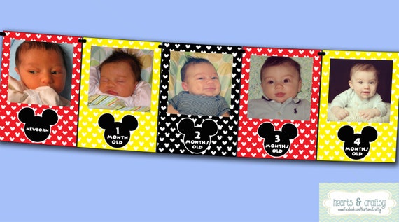 Mickey Mouse First Year Photo Banner DIY / 12 Month Picture Banner / Mickey Mouse First Birthday Party FILE to PRINT Il_570xn
