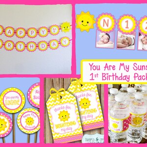 DIY You Are My Sunshine Birthday Party Package DOWNLOAD / Sunshine Birthday Party Package / First Birthday File to PRINT image 1