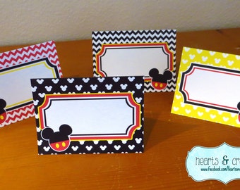 Mickey Mouse Party Table Tents / Mickey Food Labels / Mickey Place Cards / Thank You Cards