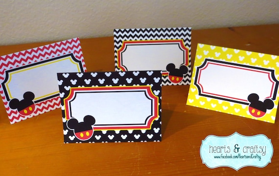 mickey mouse party table tents diy food labels place cards etsy
