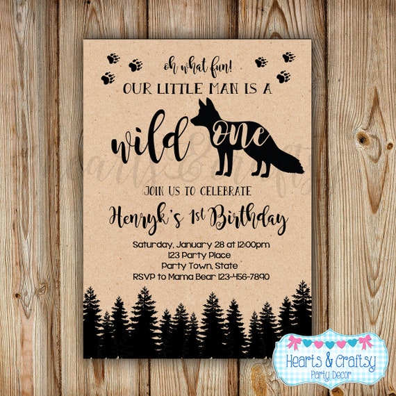 Wild One Party Invitation / Wild One Birthday Invitation / Wild One Fox / Wild One Boy Fox First Birthday Invitation FILE to PRINT DIGITAL Il_570xn